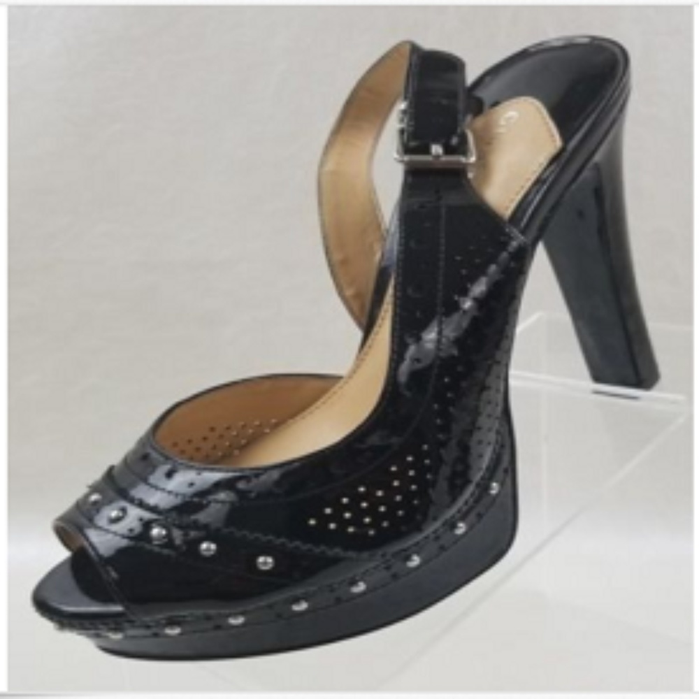 Gianni Bini Peep Toe Black Patent Sling Heels 9.5